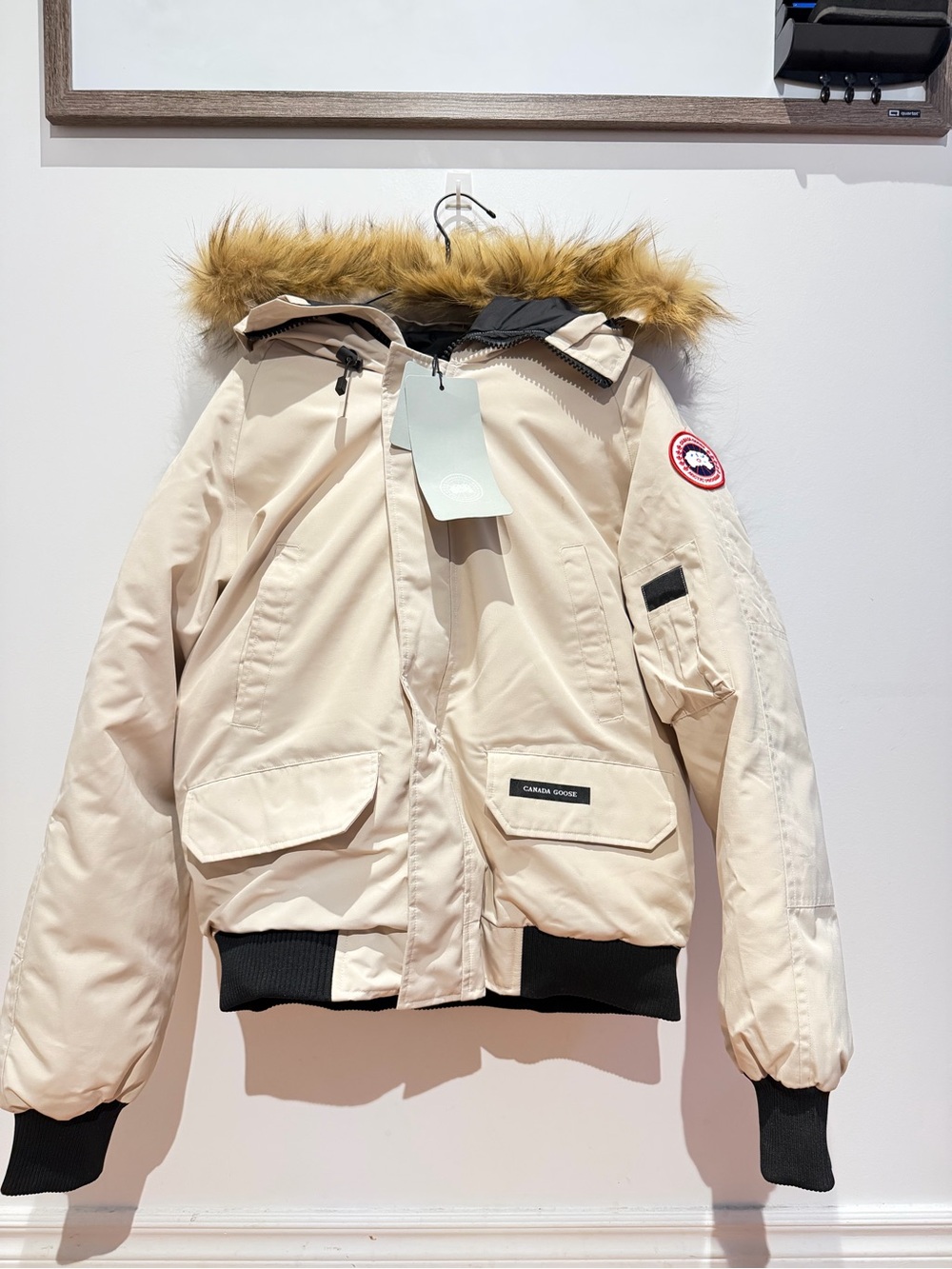 Canada Goose Cream Hooded Bomber Jacket with Fur (unisex)